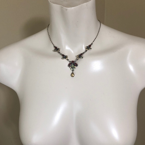 STERLING SILVER NECKLACE gemstone dangling Chandelier Pendant jeweled necklace - Picture 5 of 11